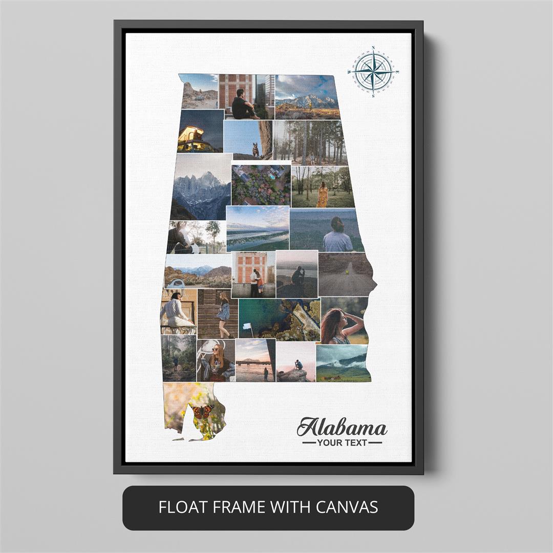 Alabama Gift Ideas - Customizable Photo Collage with Map of Alabama