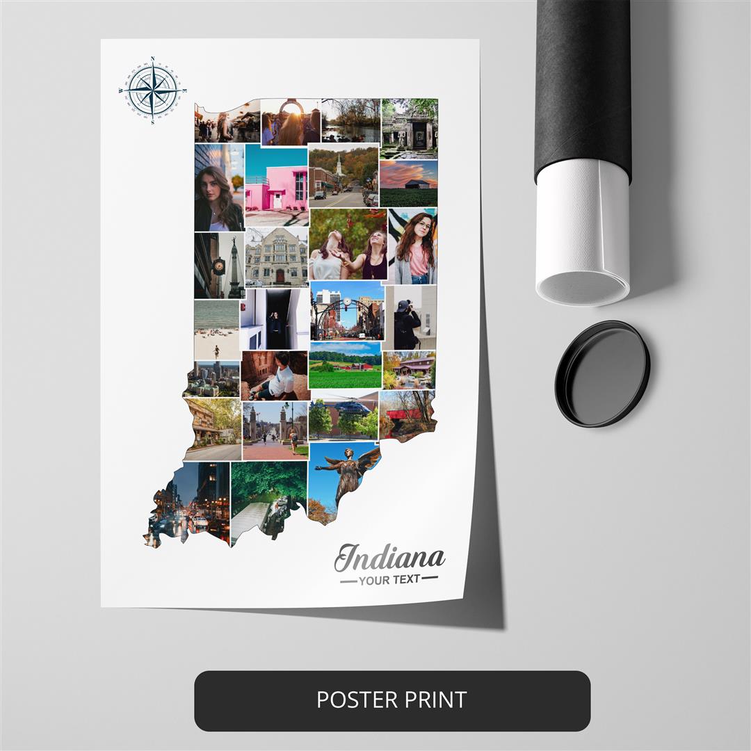 Map of Indiana Personalized Photo Collage - Unique Indiana Wall Art Decor