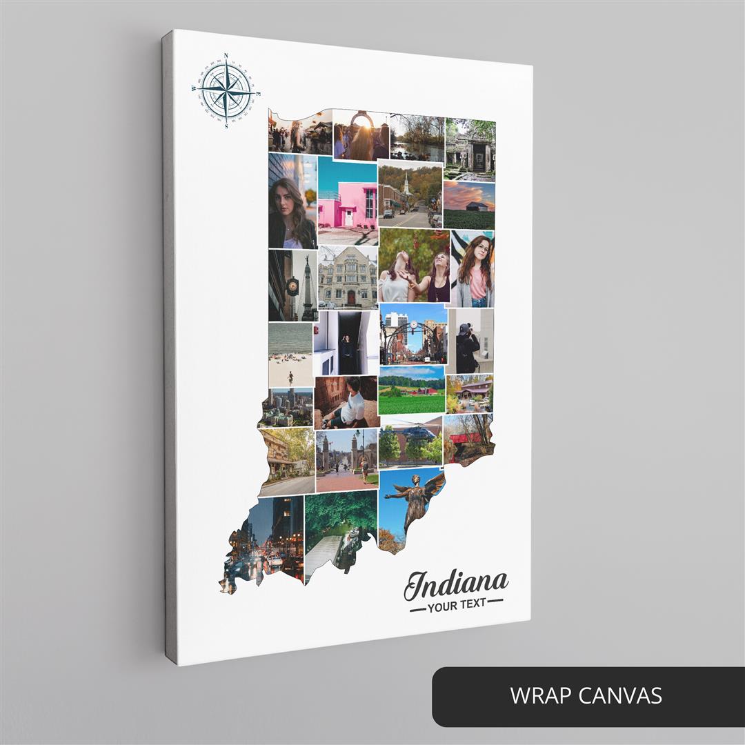 Indiana Artwork - Custom Photo Collage Featuring Map of Indiana