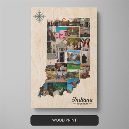 Indiana Decor - Handcrafted Personalized Photo Collage with Indiana Map