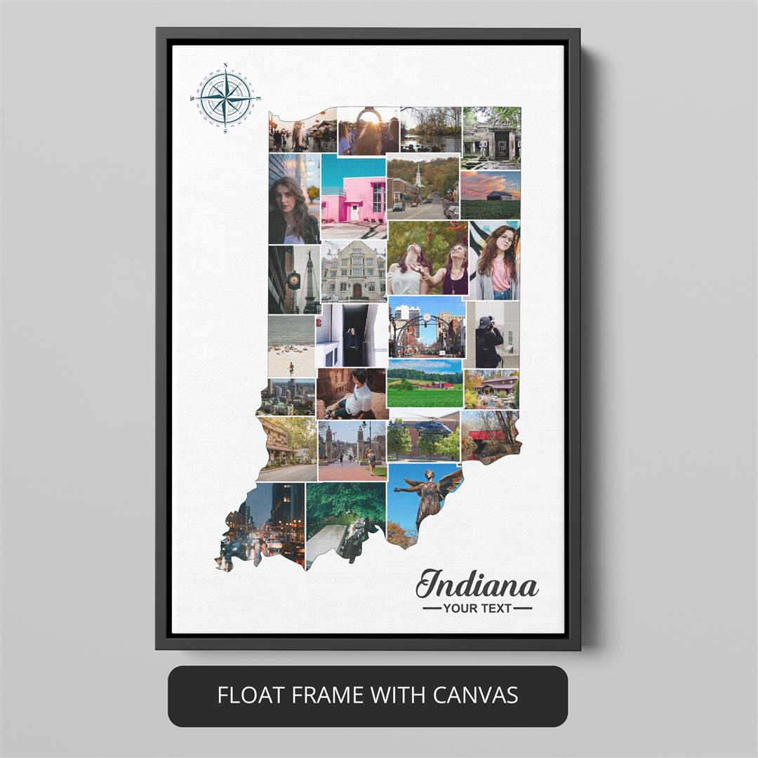 Indiana Themed Gifts - Customizable Map Poster with Personalized Photo Collage