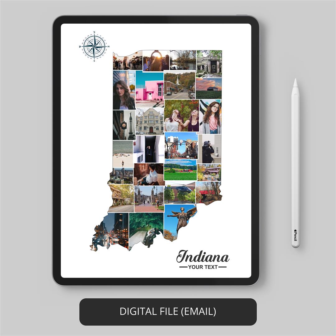 Arts Indiana - Unique Handmade Personalized Photo Collage with Indiana Map