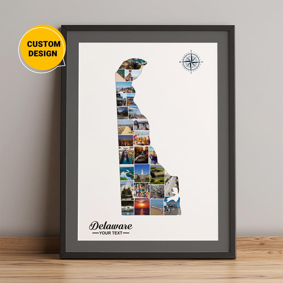 Delaware Map Personalized Photo Collage: Customized Gift for Delaware Enthusiasts