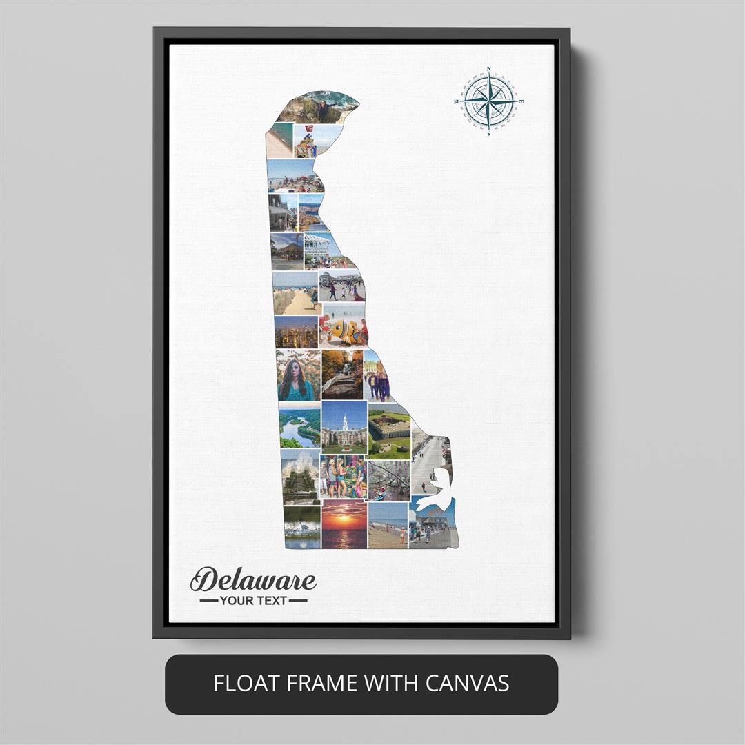 Christmas Decor Delaware: Festive Photo Collage with Delaware Map as a Centerpiece