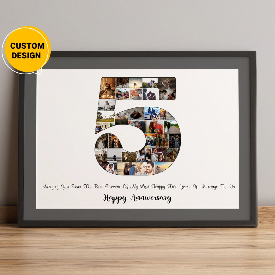 Beautiful Custom 5th Anniversary Photo Collage Gift for Husband & Wife