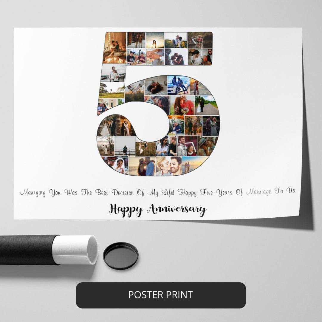 Personalized 5th Anniversary Photo collage Gift Idea for Him or Her
