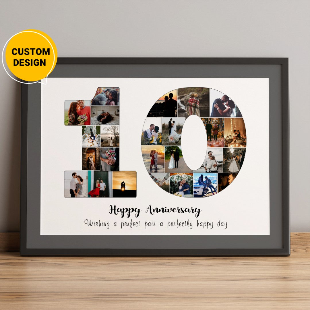 Celebrate a 10th anniversary with this personalized photo collage - the perfect gift for your husband or wife
