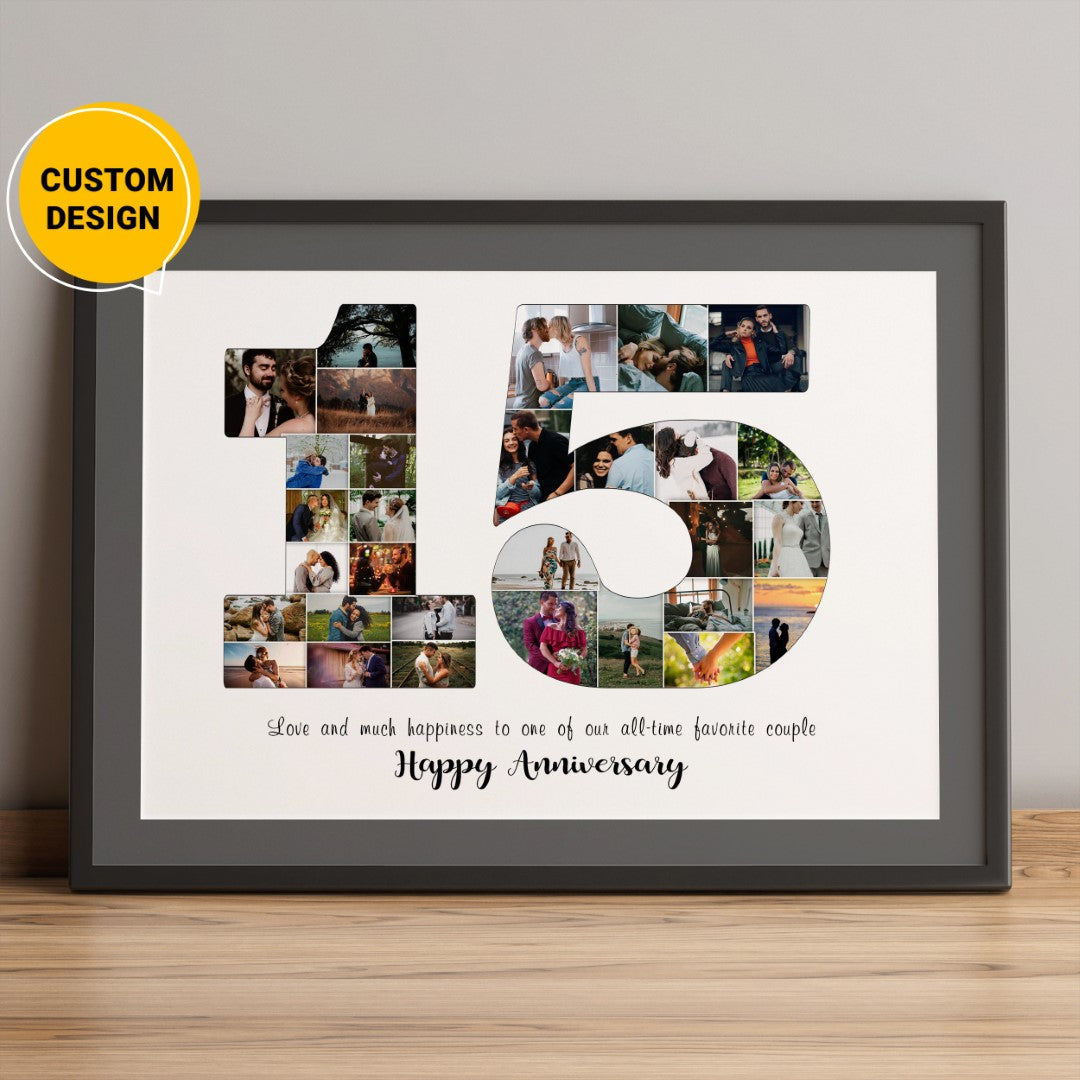 Buy a unique 15th Anniversary gift for him or her with our personalized photo collage.