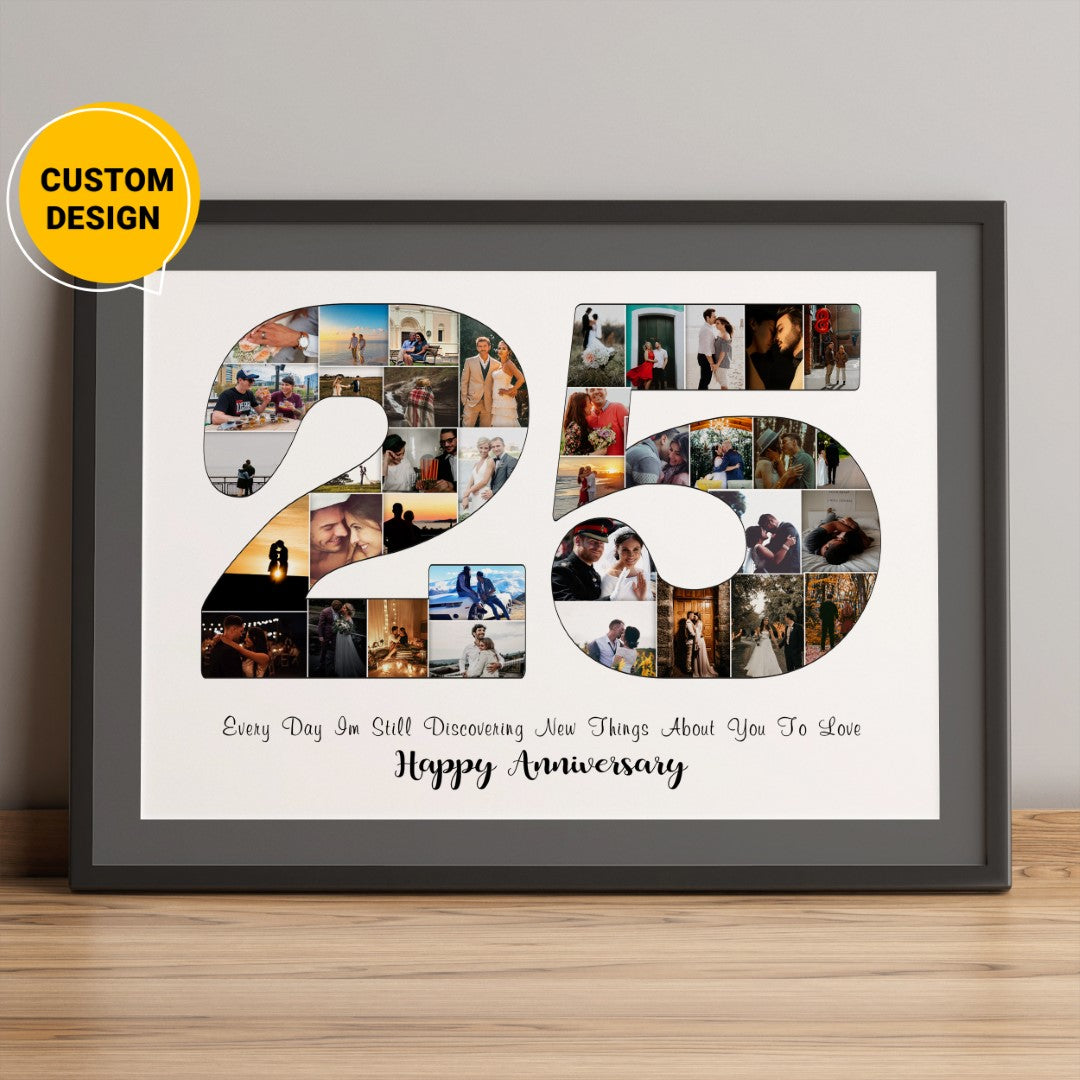 25th Wedding Anniversary Photo Frame Collage Gift - Perfect Present for Him/Her