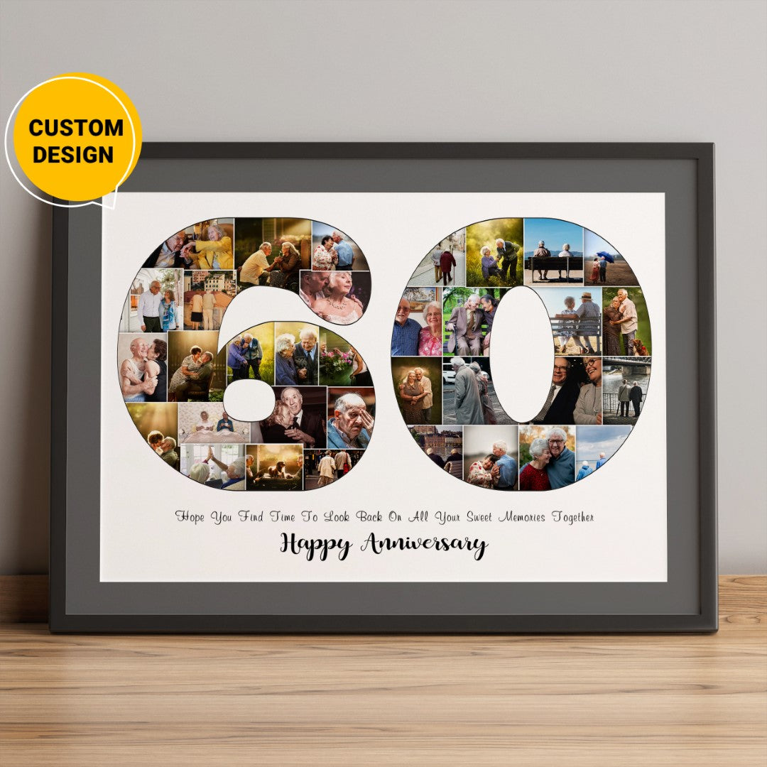 Personalized 60th Wedding Anniversary Photo Collage Gift for Grandparents - Perfect for Any Occasion