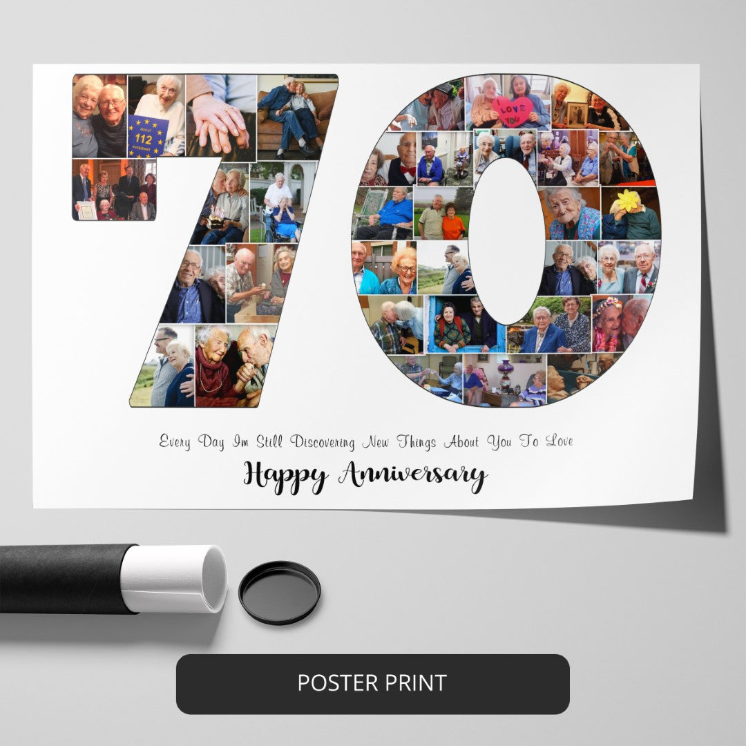 Perfect Platinum Moment with our Unique 70th Anniversary Photo Collage Gift