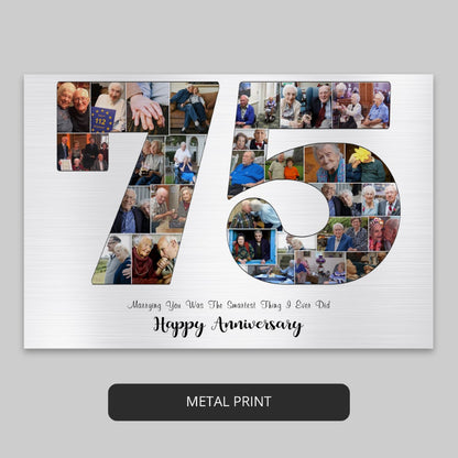 Perfect Present to Celebrate 75 Years Together - Photo Collage Gift for 75th Diamond Wedding Anniversary