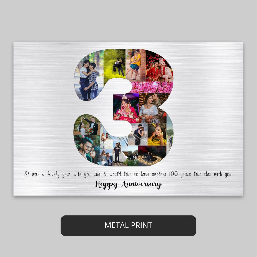 3rd wedding anniversary with a personalized collage