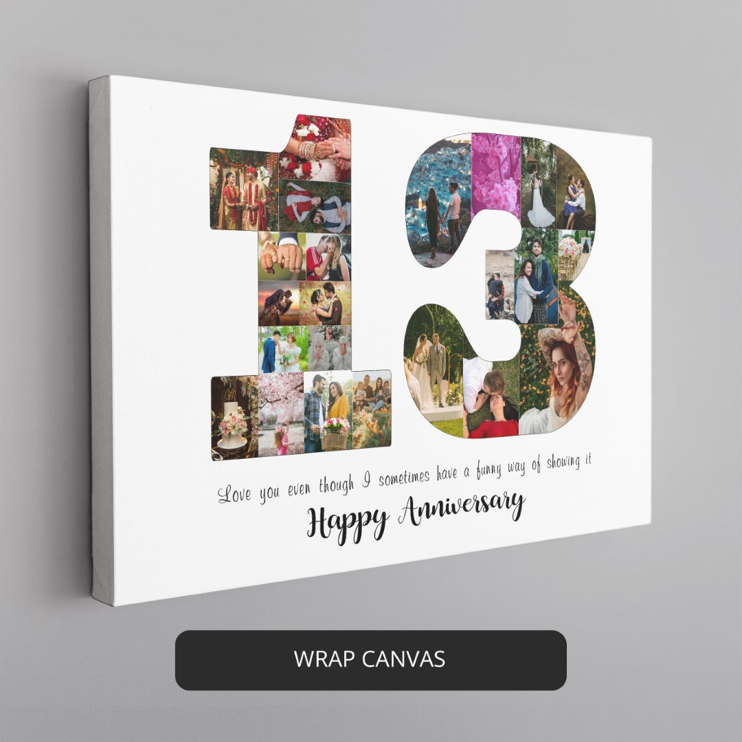 Say 'I Love You' in a memorable way with this 13th wedding anniversary photo collage gift.
