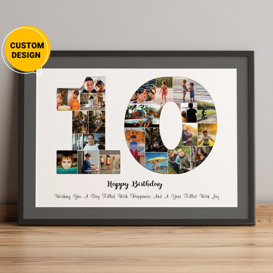 Personalized 10th Birthday Decor Photo Collage Gift