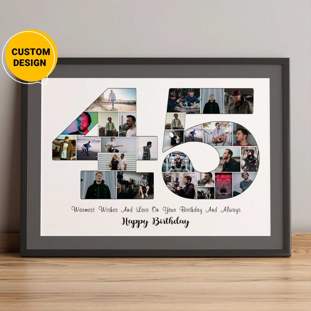 Custom 45th Birthday Photo Collage Frame - Personalized Gift Ideas for Him/Her