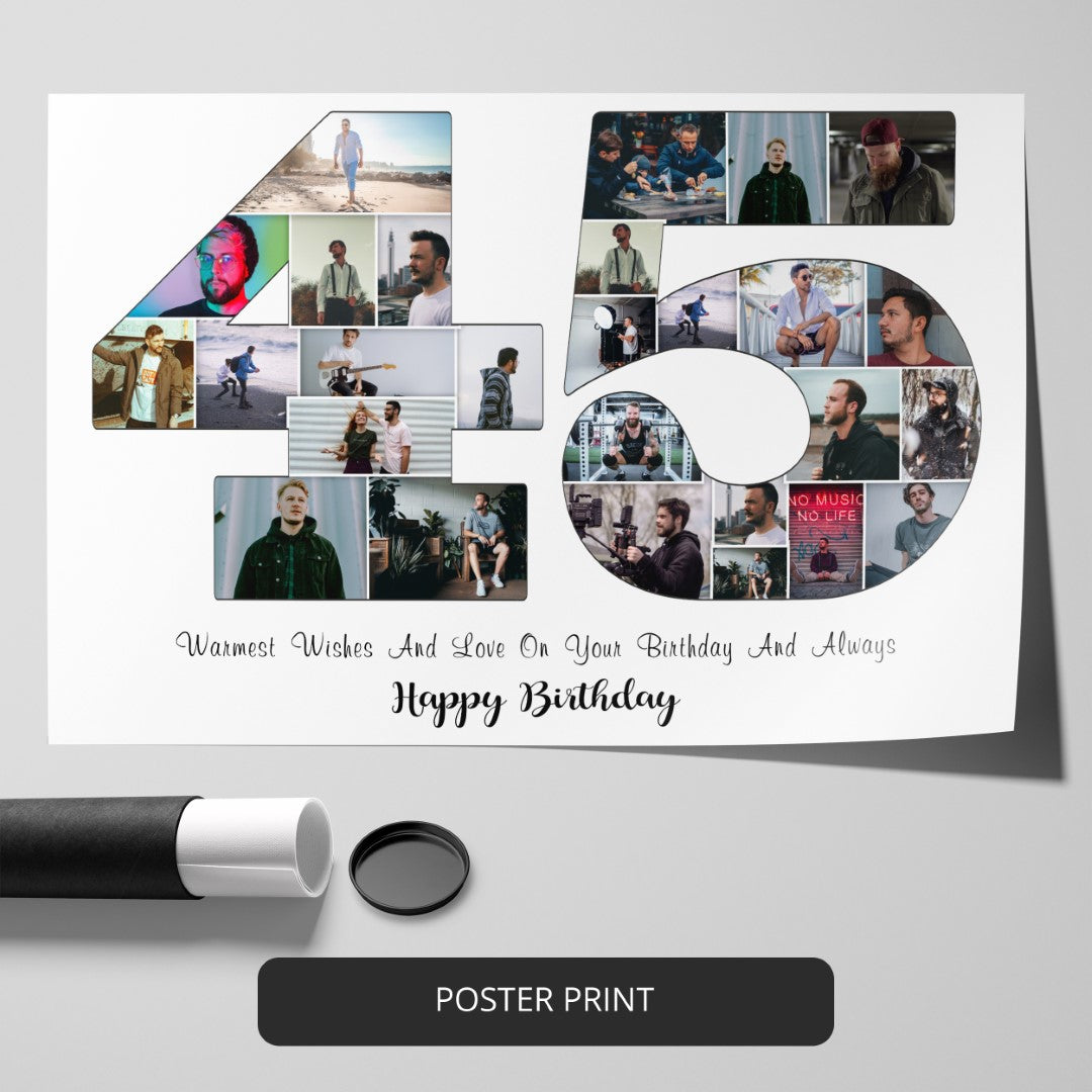 Unique Personalized 45th Birthday Photo Collage Gift for Him/Her"