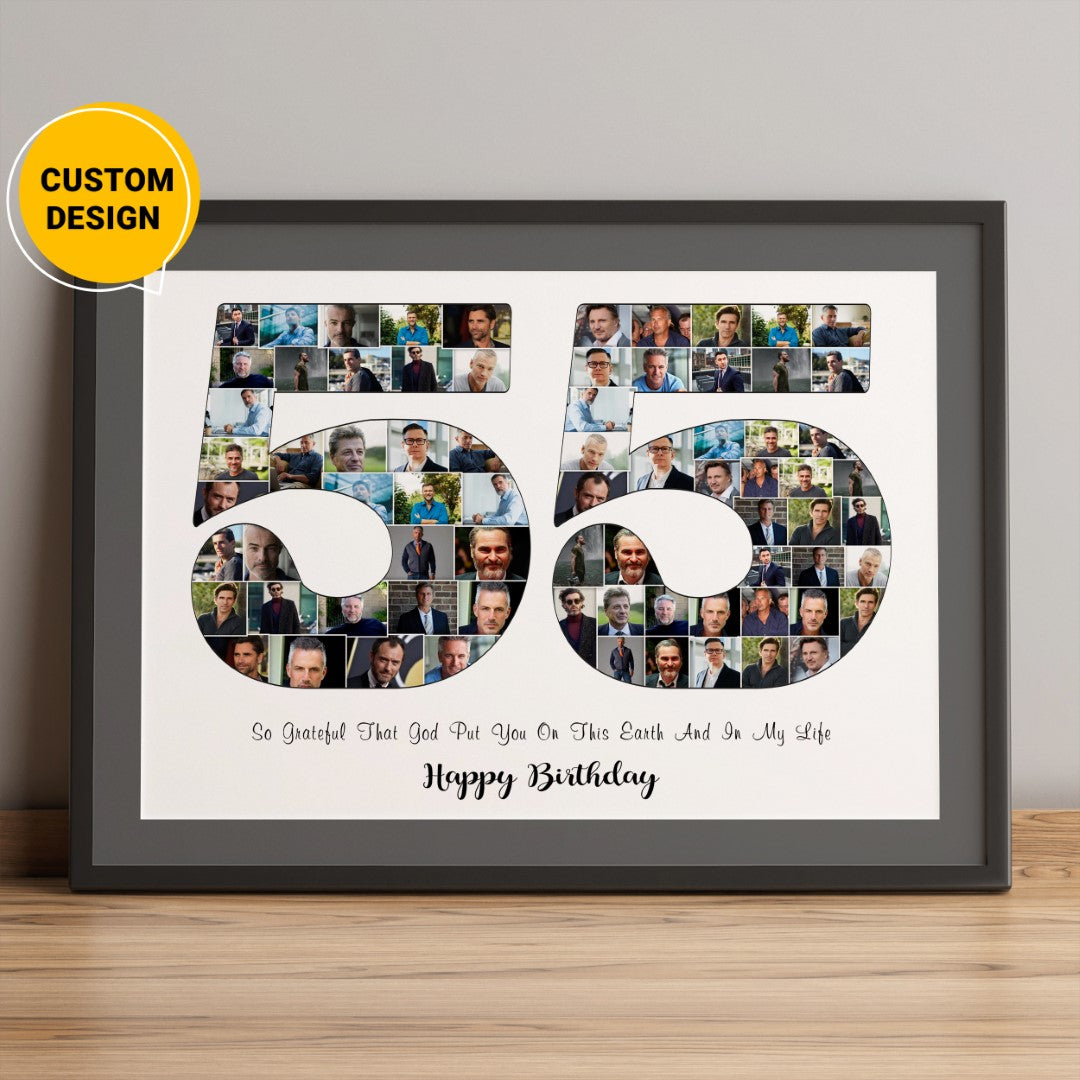Custom 55th Birthday Photo Collage Gift For Mom/Dad - Personalized Memories