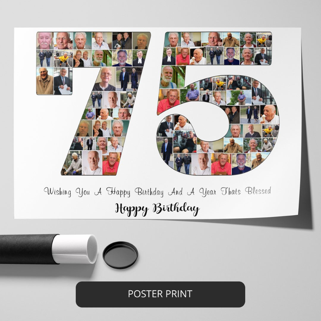 Custom Unique 75th Birthday Photo Collage Gift Ideas for Dad