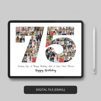 Perfect Personalized 75th Birthday Photo Collage Gift for Mom or Dad's Special Day