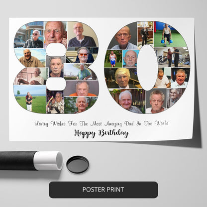 Personalized 80th Birthday Picture Collage Gifts for Dad or Mom