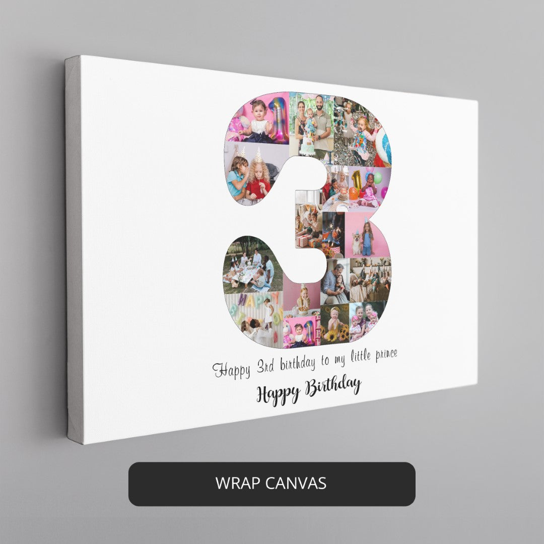 Unique Birthday Wall Art: Customizable Photo Collage for 3rd Birthday