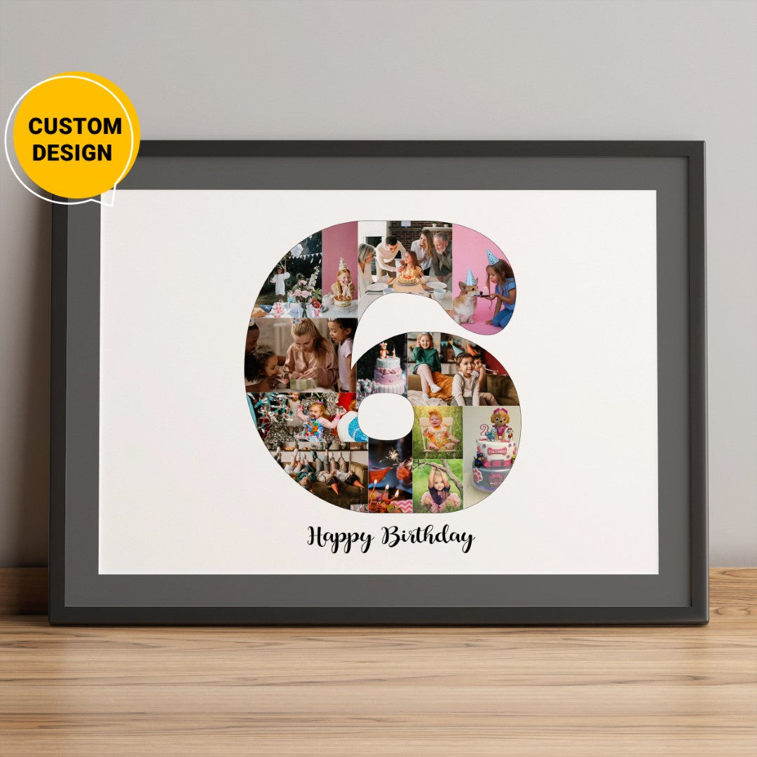 Personalized Photo Collage - 6th Birthday Gift Idea for Boys - Birthday Wall Art