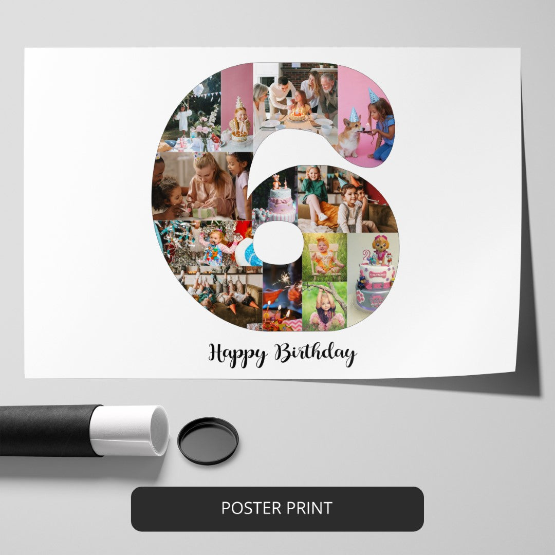 Birthday Photo Collage - Unique 6th Birthday Gift for Him - Customizable
