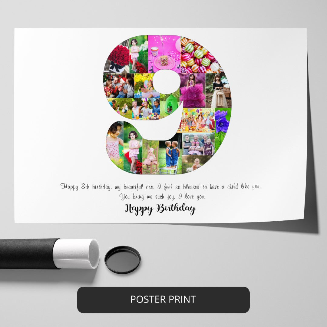 Unique 9th Birthday Gifts - Personalized Photo Collage for Girls