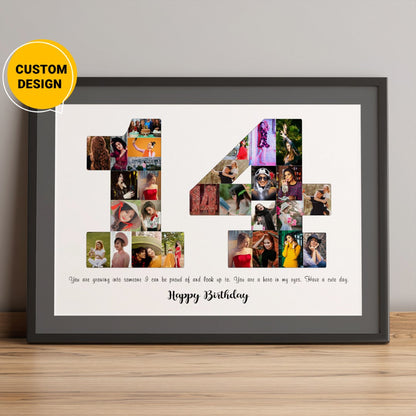 Personalized Unique 14th Birthday Photo Collage Gift Idea for Her
