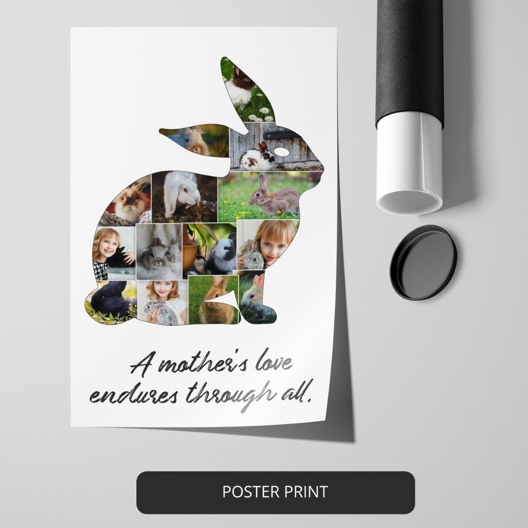 Gift Ideas for Rabbit Lovers - Customized Rabbit Collage Art for Her