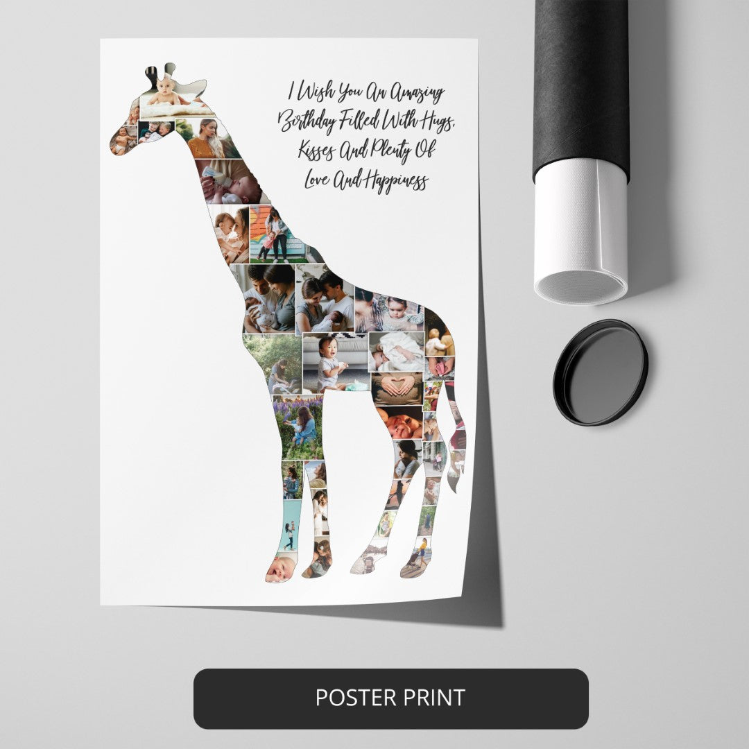 Giraffe Gifts for Her - Personalized Photo Collage Poster