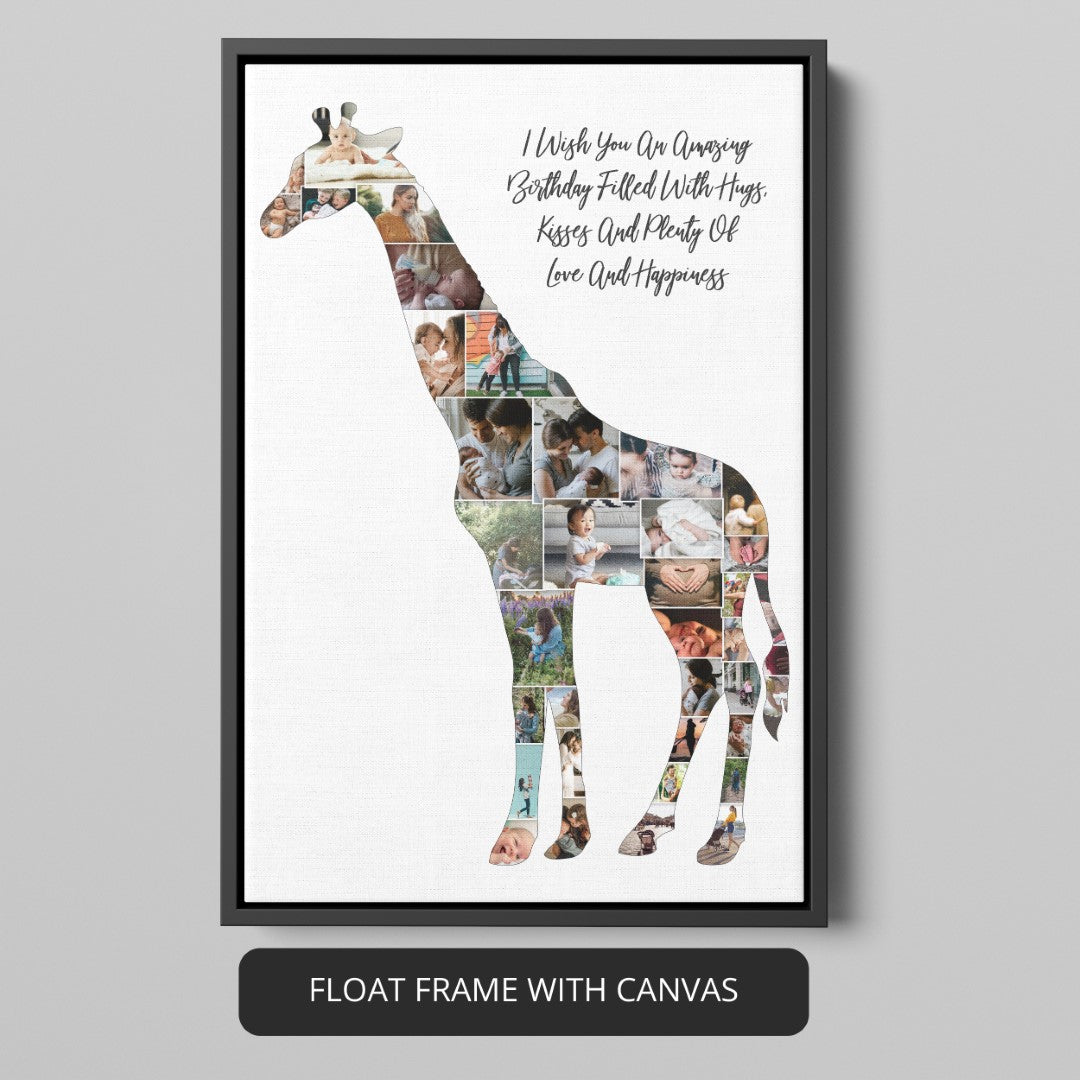 Giraffe Birthday Gifts - Personalized Giraffe Collage Art for a Special Day