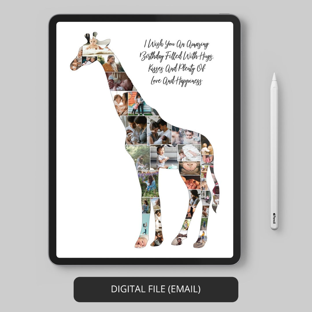 Unique Giraffe Gifts - Customized Photo Collage Poster for Animal Lovers