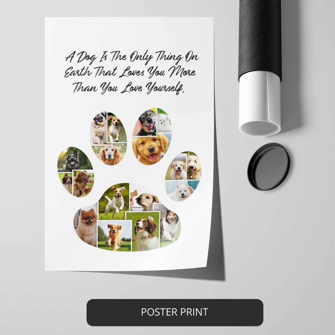Custom Dog Collage Frame: Cherish Your Furry Friend with Paw Print Wall Art