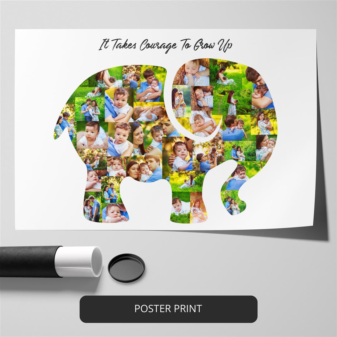 Unique Elephant Gifts - Personalized Photo Collage and Elephant Wall Art
