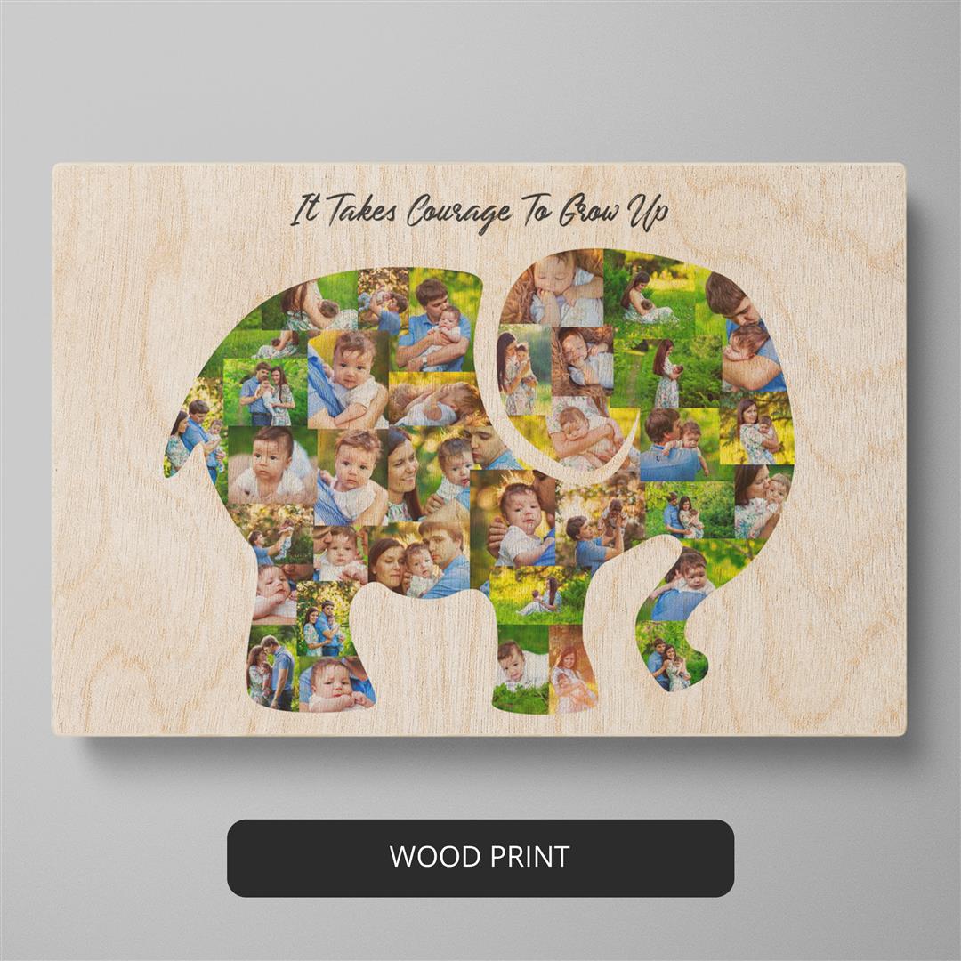 Custom Elephant Wall Art - Personalized Photo Collage and Elephant Poster