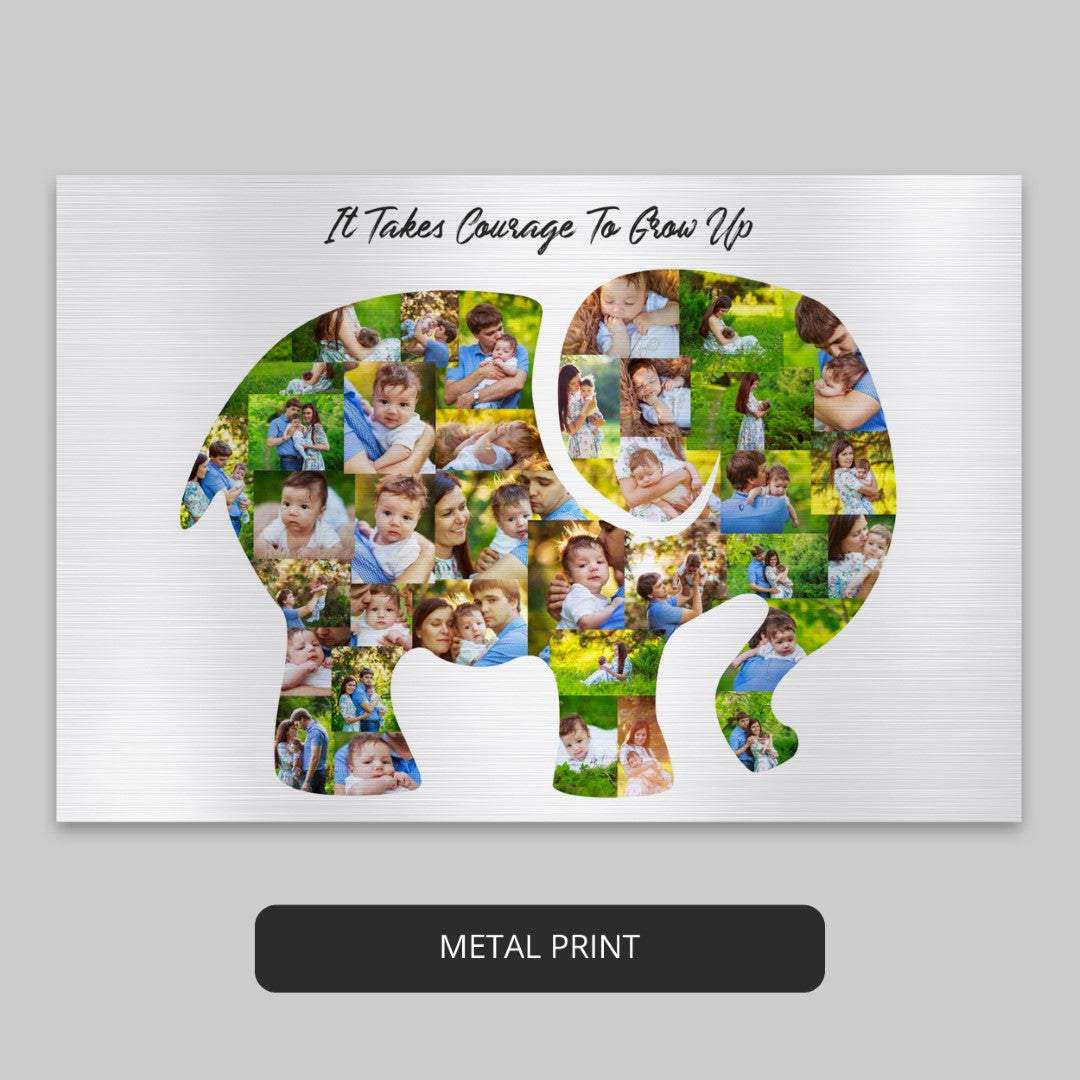 Elephant Canvas Wall Art - Personalized Photo Collage and Elephant Decor