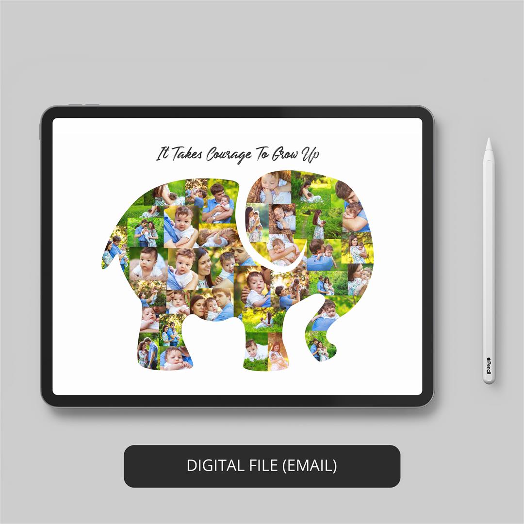 Stunning Elephant Wall Decor - Personalized Photo Collage and Unique Elephant Gifts