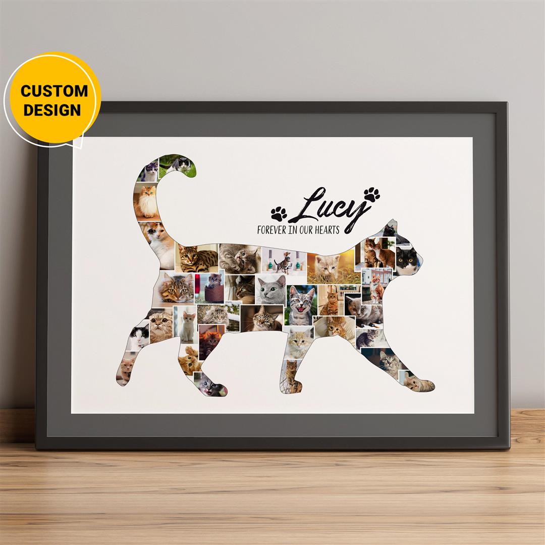 Cat-themed personalized photo collage: A perfect cat wall art and best gift for cat lovers