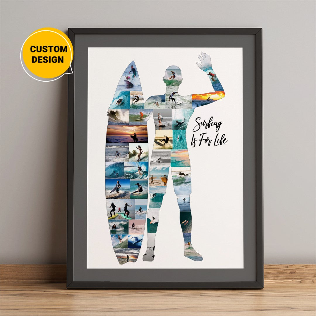 Personalized Photo Collage - Unique Gift for Surfers - Surfer Wall Decor"