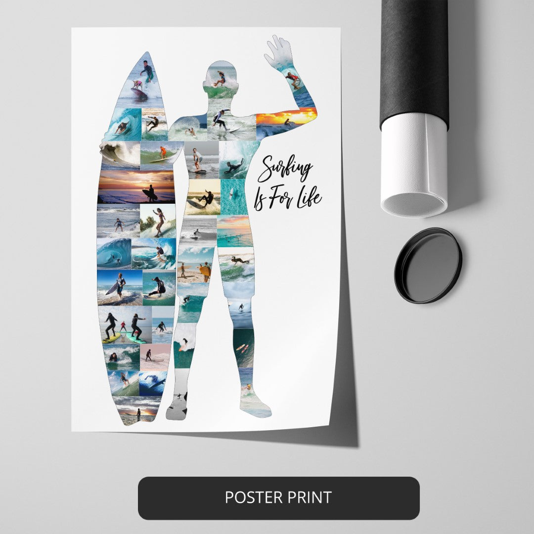 Gifts for Surfers - Customized Photo Collage - Surfer Wall Art