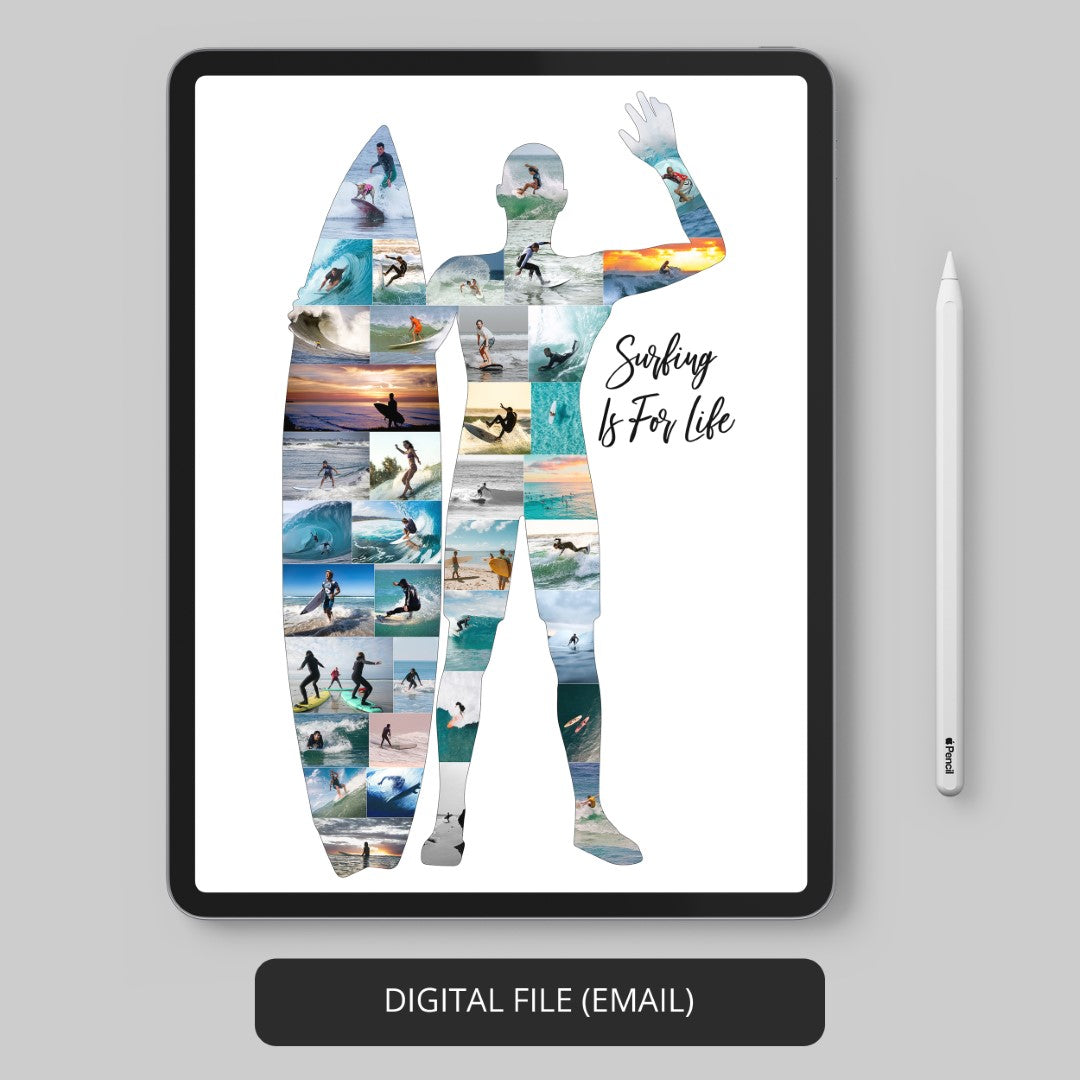 Surfer-Themed Custom Collage - Ideal Surfer Wall Decor - Memorable Surfer Gift