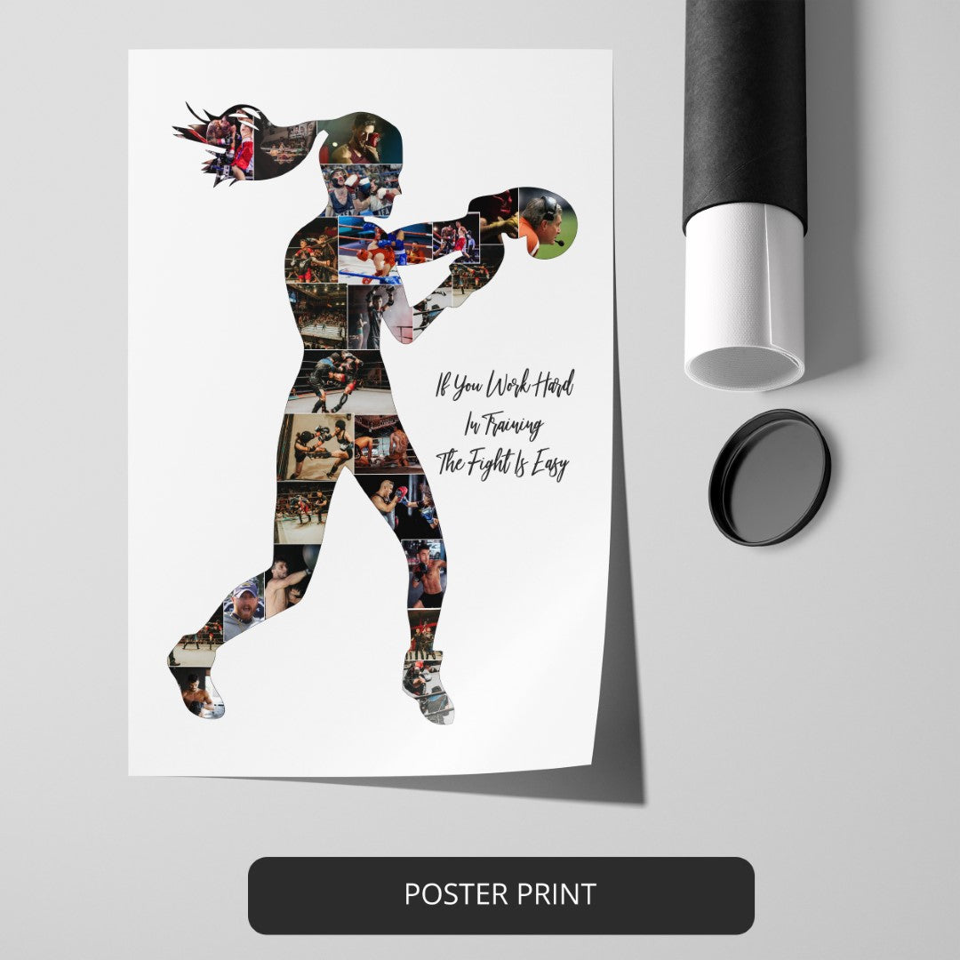 Female Boxing Art: Unique Personalized Photo Collage for Boxers