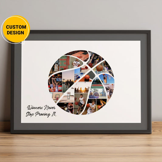 Custom Basketball Gifts: Personalized Photo Collage with Team Spirit"