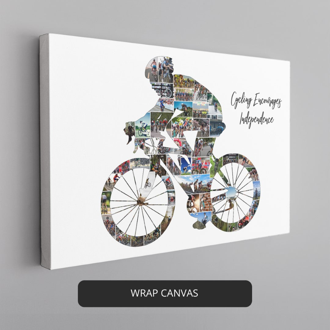 Stylish cycling wall art: Handcrafted photo collage capturing cycling adventures