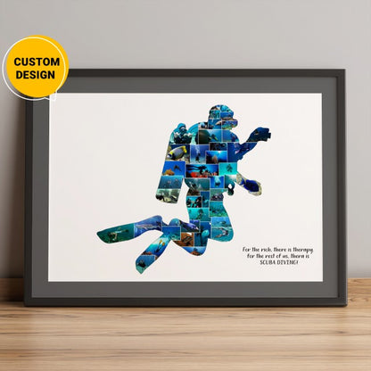 Personalized scuba diving photo collage - Ideal scuba diving gifts for him and her"